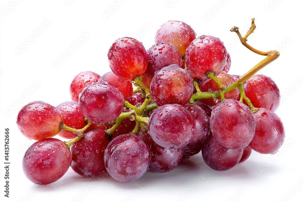 Fresh Red Grapes with Water Droplets on a White Background Fresh Red Grapes with Water Droplets on a White Background