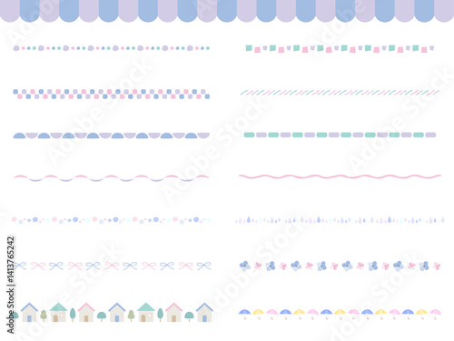 可愛い手描きのカラフルな梅雨色ラインイラストセット