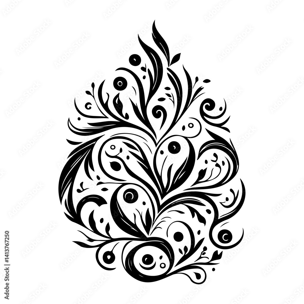 Black Floral Ornament on White Isolated Backdrop Black Floral Ornament on White Isolated Backdrop