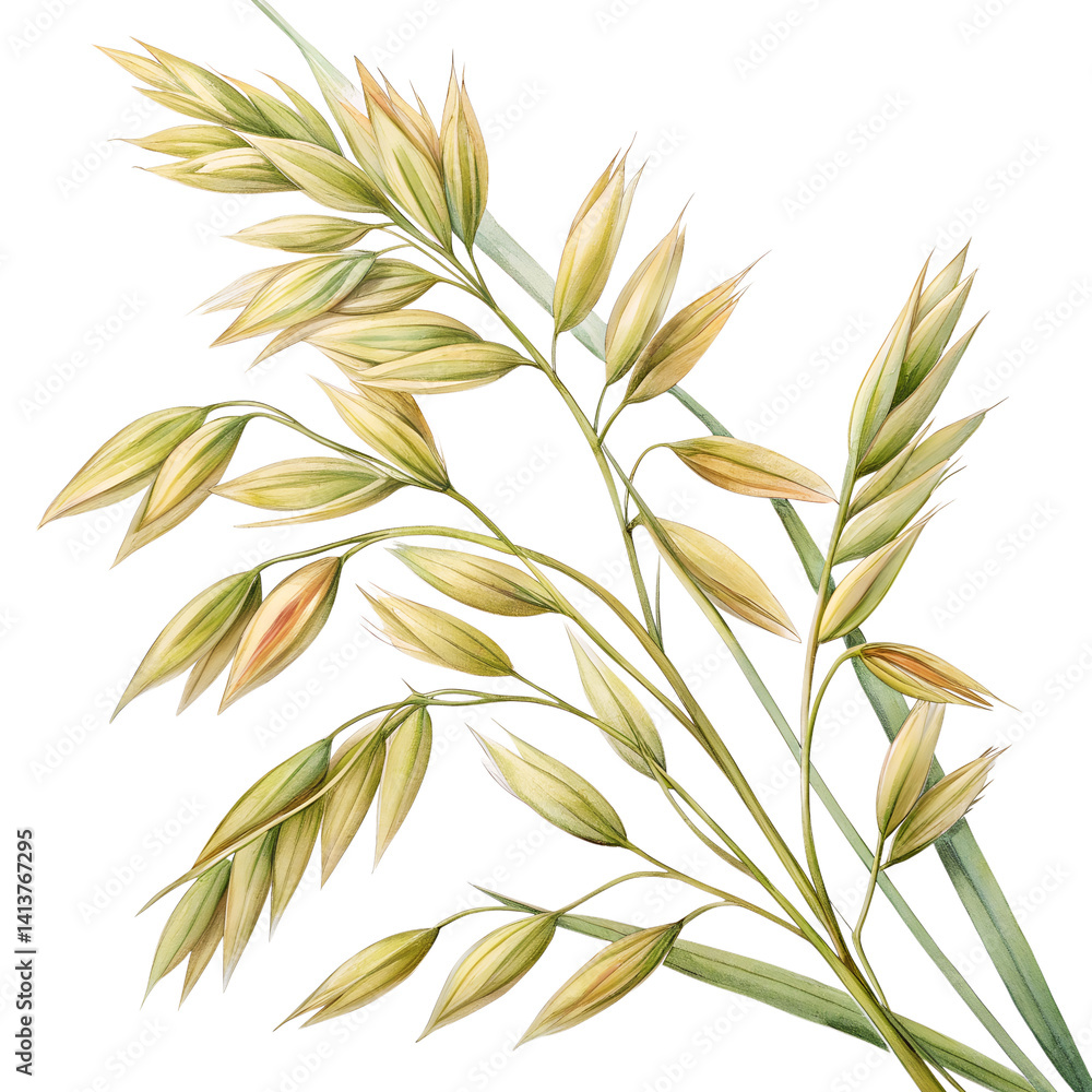 Fototapeta premium Watercolor Oat ears Avena sativa seeds on isolated transparent background