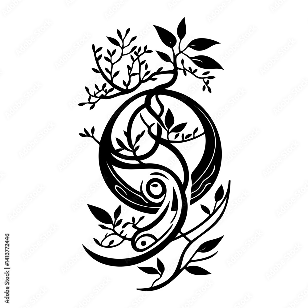 Fototapeta premium Symbolic Tree of Life Illustration, Black and White