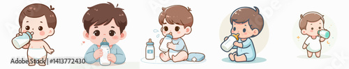 Vector collection of a baby sucking on a milk bottle