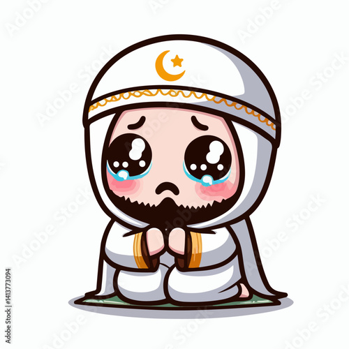 islamic cartoon vector illustration of crying person