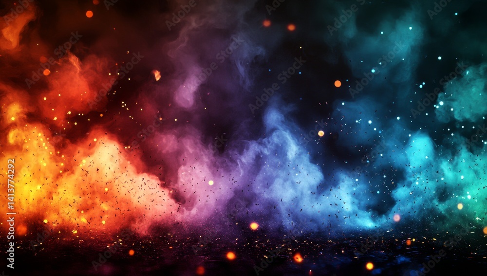 Naklejka premium Abstract colorful smoke and sparks background.
