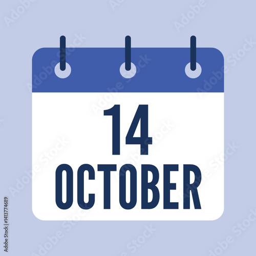14 October Calendar, Isolated Vector Calendar.