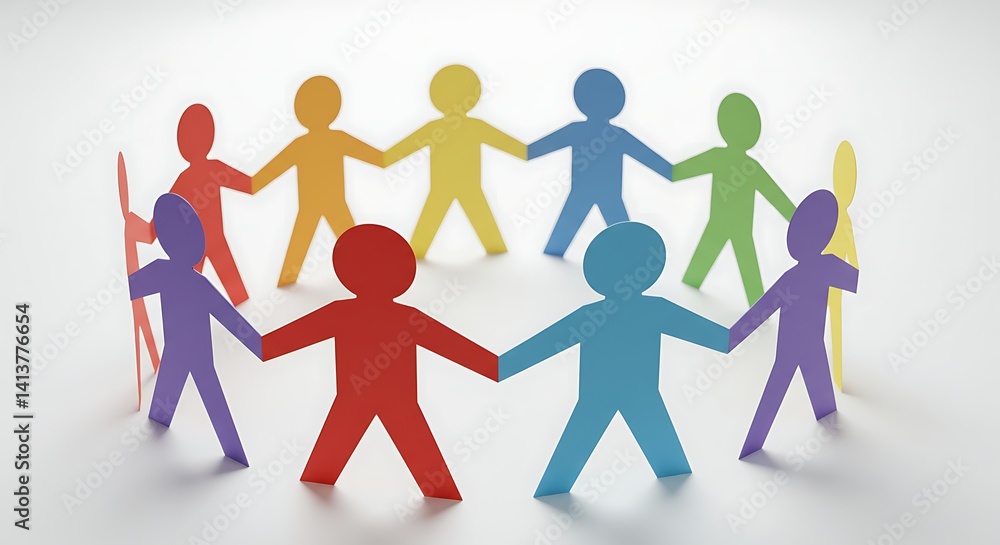 Colorful Paper People: A Unity Circle in Vibrant Hues Colorful Paper People: A Unity Circle in Vibrant Hues