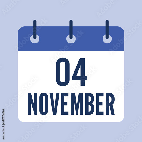4  November Calendar, Isolated Vector Calendar.