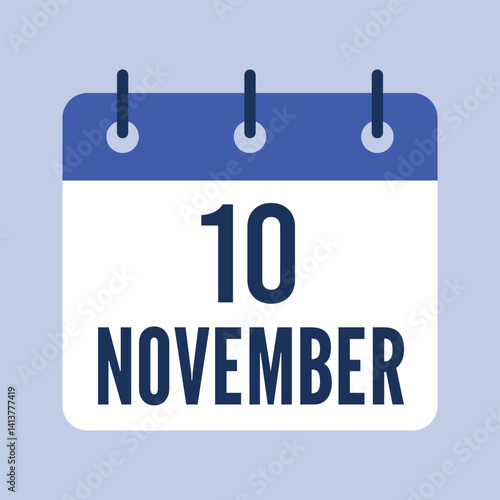 10 November Calendar, Isolated Vector Calendar.