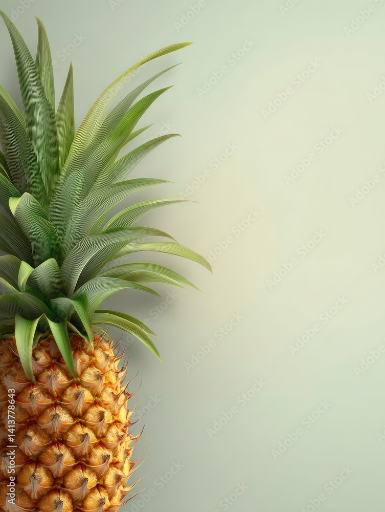 Fototapeta premium Ripe Pineapple with Lush Green Leaves: A Serene Still Life