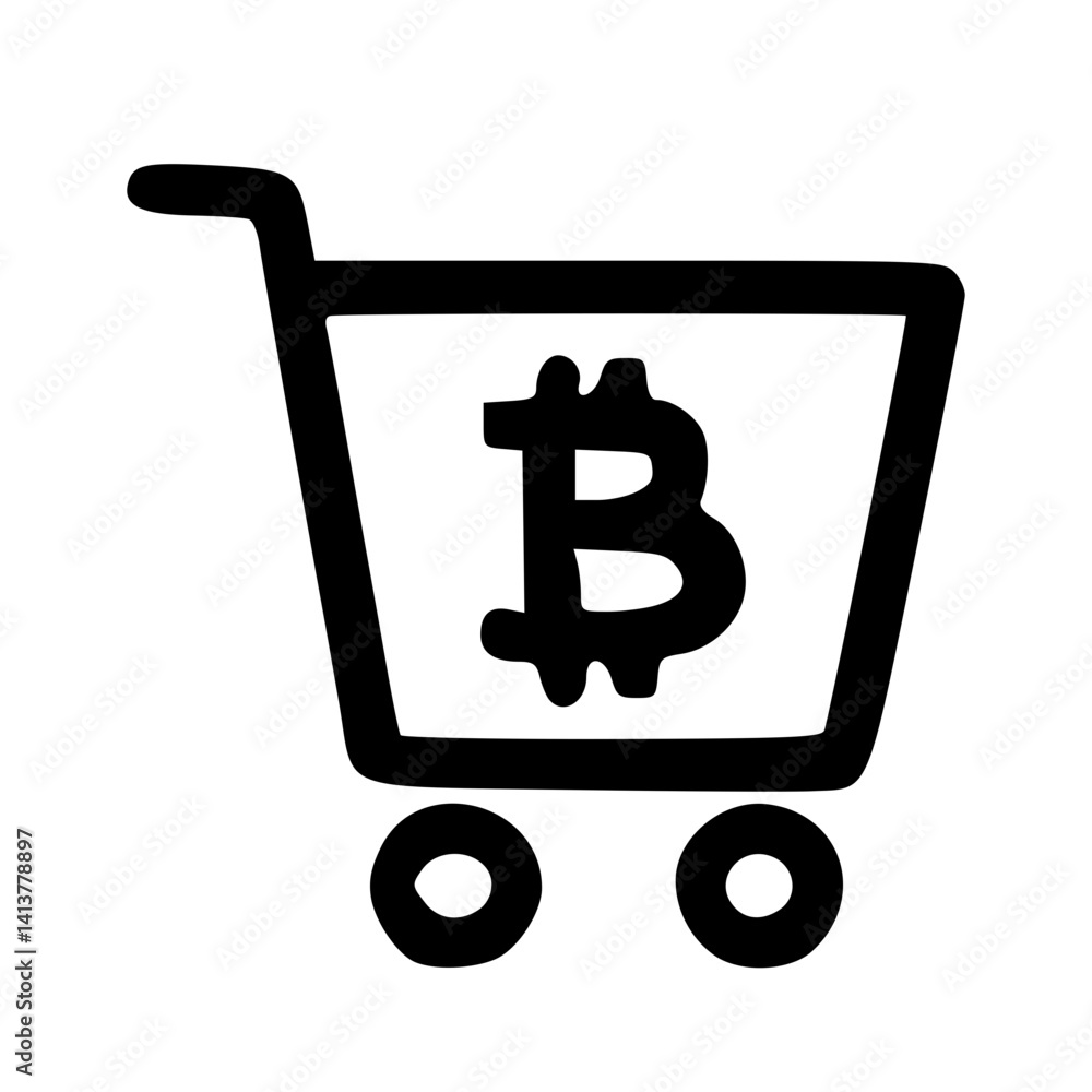 Bitcoin Shopping Cart Icon - Digital Currency Purchase Concept Bitcoin Shopping Cart Icon - Digital Currency Purchase Concept