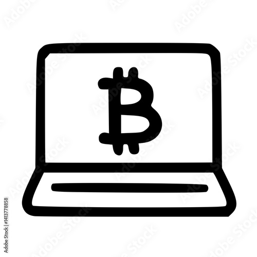 Bitcoin on Laptop Screen - Line Icon