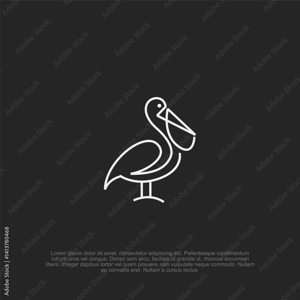 Obraz premium Elegant Pelican Outline on Stark Backdrop: A Modern Minimalist Design for Nautical Branding and Coastal Art, Featuring Streamlined Forms and Serene Ocean Vibes