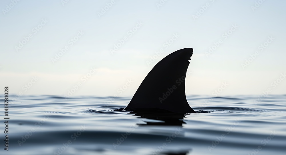 Naklejka premium Shark Fin Silhouette: A Serene Ocean Minimalist Image