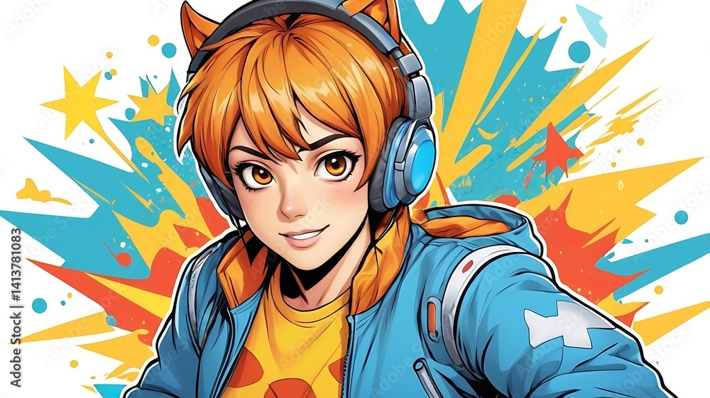 Anime-style character mascot for a gaming channel, dynamic expression, white background Anime-style character mascot for a gaming channel, dynamic expression, white background