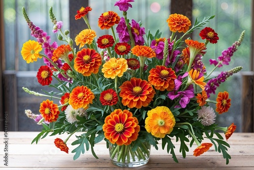 Charming Floral Arrangement of Bright Zinnias and Snapdragons for a Joyful Celebration