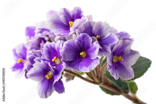 Blooming African Violet with Purple Petals Isolated on White Background