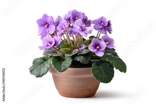 Wallpaper Mural Blooming African Violet in Pot with Purple Flowers and Green Leaves Torontodigital.ca
