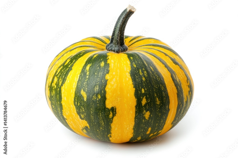 Stripped Green and Yellow Pumpkin Still Life on White Background Stripped Green and Yellow Pumpkin Still Life on White Background
