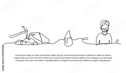 Continuous one line design of safety gear and worker. Minimalist style vector illustration on white background.