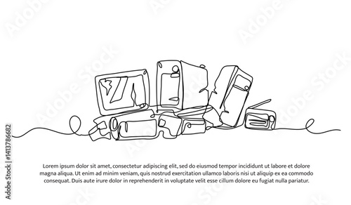 Continuous one line design of hazardous waste container. Minimalist style vector illustration on white background.