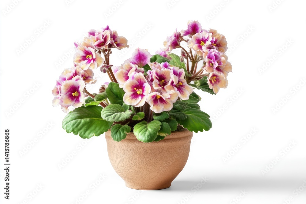 Obraz premium African Violet in Terracotta Pot: Delicate Blooms in Pastel Hues