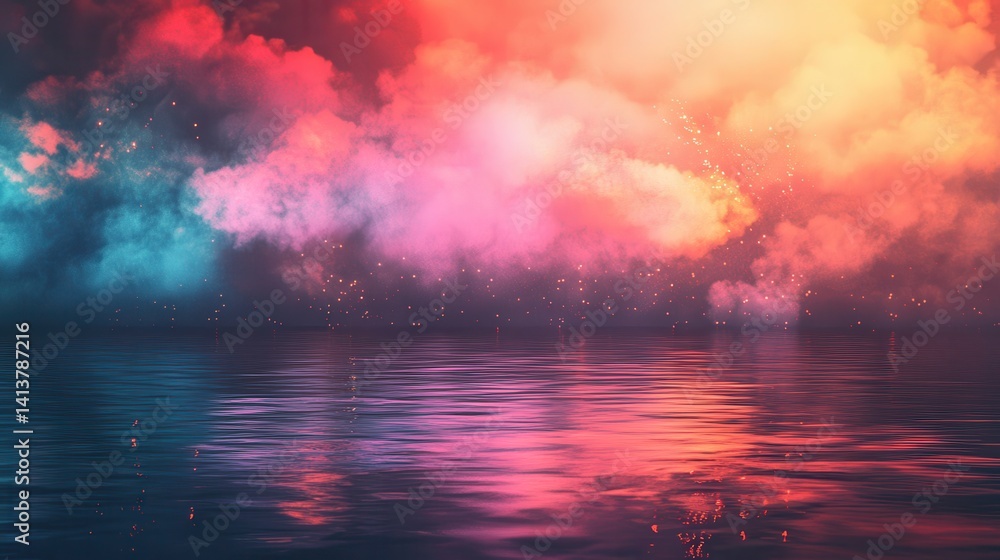 Naklejka premium Surreal Pink Blue Orange Sky Reflection Water