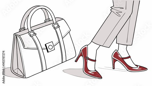  Stylish red  women's leather sandals shoes. Woman bag. Ladies bag and stylish red shoes. Colorful leather shoes stiletto. Stylish classic women leather. vector illustration.

