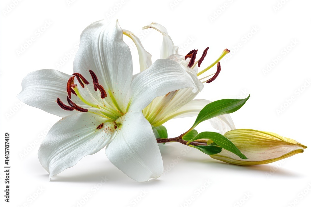 Fototapeta premium Elegant White Lily Blossom: Pure, Serene, Botanical Still Life
