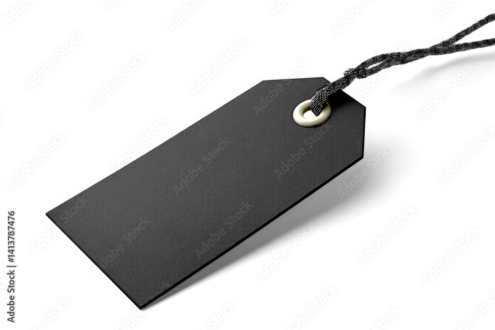 Fototapeta premium Elegant Black Gift Tag: Minimalist Design with Dark String