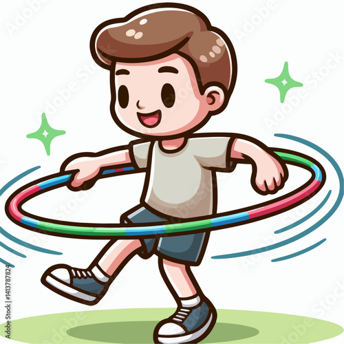 vector illustration of people playing hula hoop