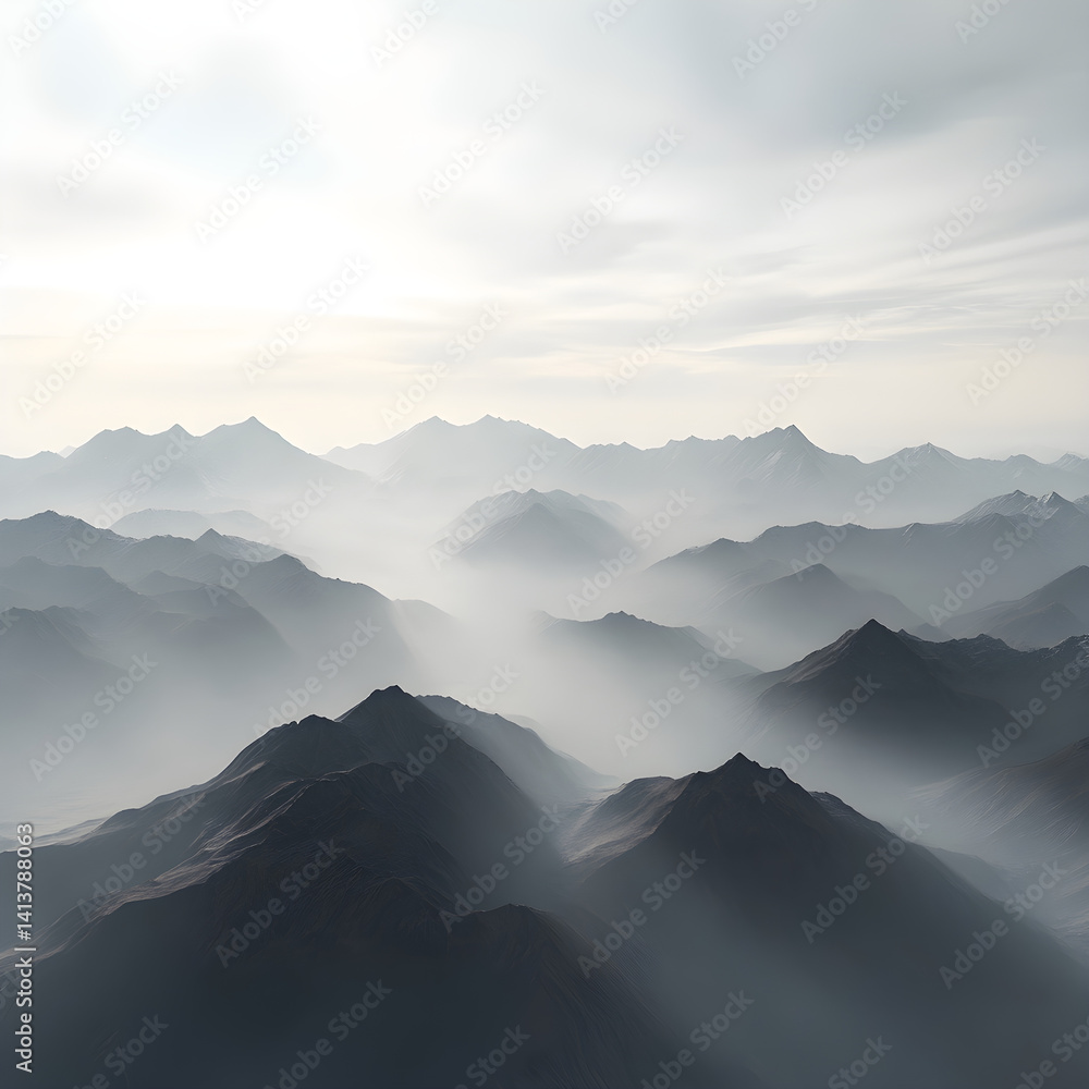 Mystical Elegance of Misty Mountains: A Dance of Nature and Sky Unfolding Beyond the Horizon’s Embrace