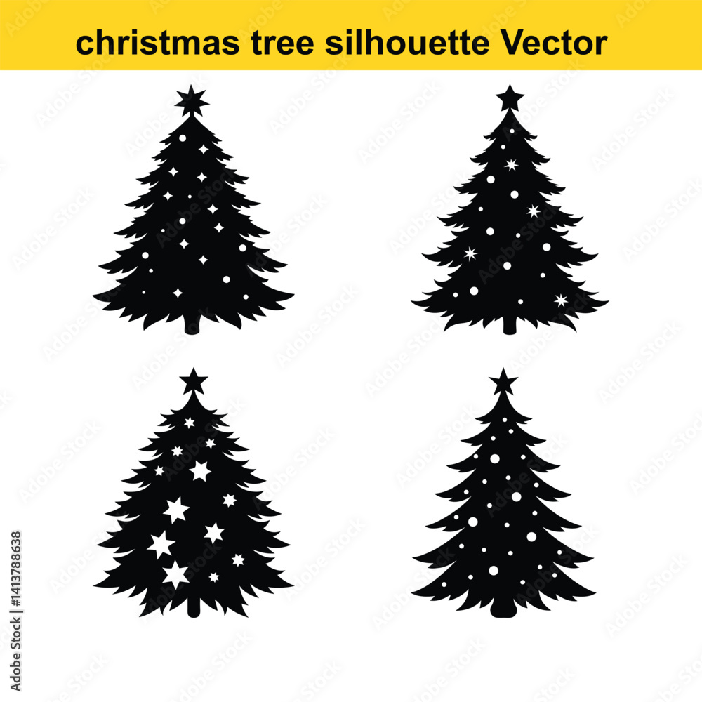 Fototapeta premium A vector set features green pine and fir Christmas trees, perfect for winter holiday season decoration.