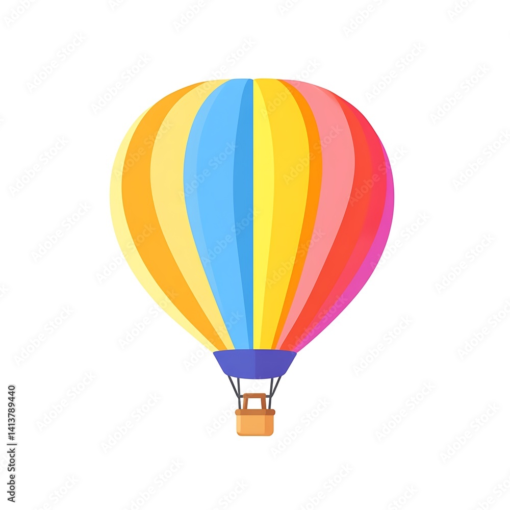 Naklejka premium Colorful hot air balloon with striped envelope and wicker basket