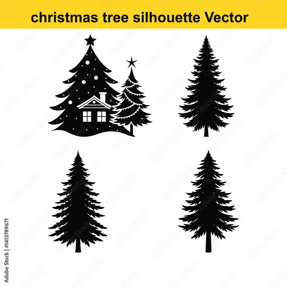 Obraz premium A vector set features green pine and fir Christmas trees, perfect for winter holiday season decoration.