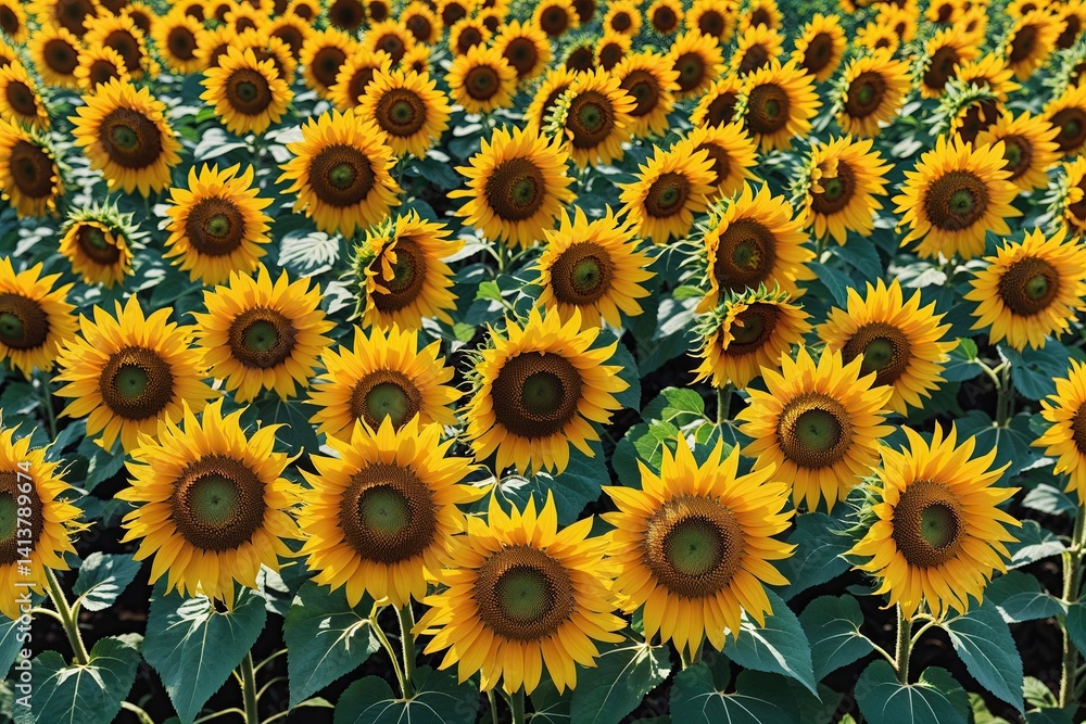 Vibrant Flat Lay Scene of Golden Sunflowers with Radiant Patterns Vibrant Flat Lay Scene of Golden Sunflowers with Radiant Patterns