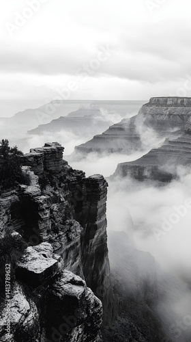 Obraz na płótnie Mystical Elegance of Misty Mountains: A Dance of Nature and Sky Unfolding Beyond the Horizon’s Embrace w salonie