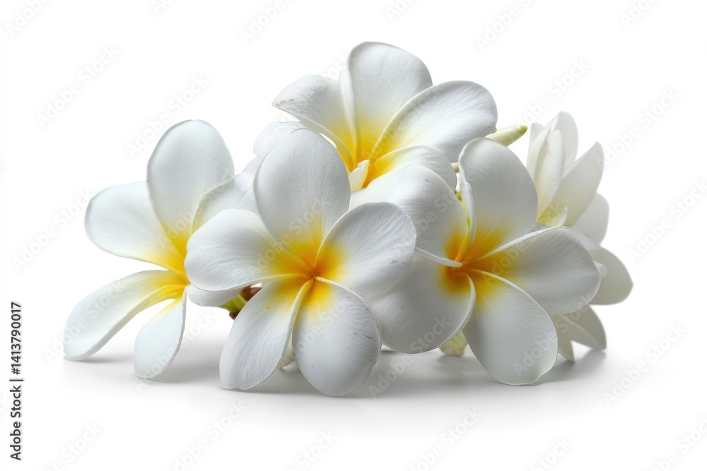 Serene Plumeria Blossoms: A Delicate Cluster of White Tropical Flowers Serene Plumeria Blossoms: A Delicate Cluster of White Tropical Flowers