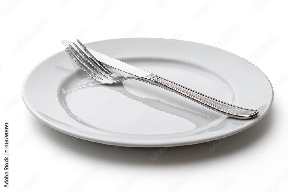 Simple Elegance: A White Plate with Silverware Simple Elegance: A White Plate with Silverware