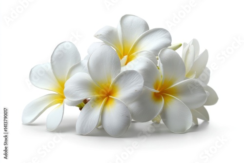 Serene Plumeria Blossoms: A Delicate Cluster of White Tropical Flowers