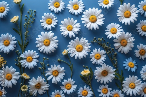 Fresh Flower Background Template with Daisy and Blue Hues for Presentations