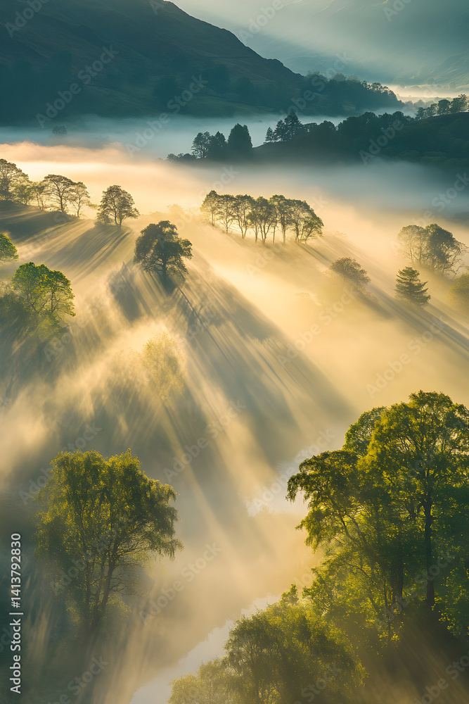Serenity Awakened: The Enchanting Tranquility of a Mist-Laden Morning Landscape