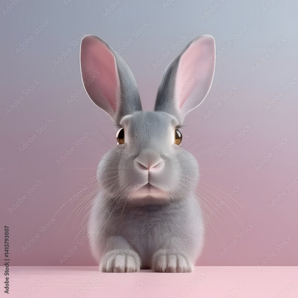 Obraz premium Fluffy rabbit with large ears against a soft gradient background