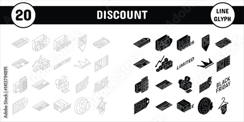 Discount Line Glyph Vector Illustration Icon Sticker Set Design Materials