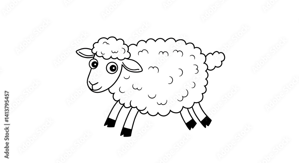 Obraz premium sheep coloring page, sheep cartoon animal coloring page for kids