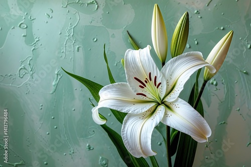 Exquisite White Lily on Gentle Seafoam Green Backdrop
