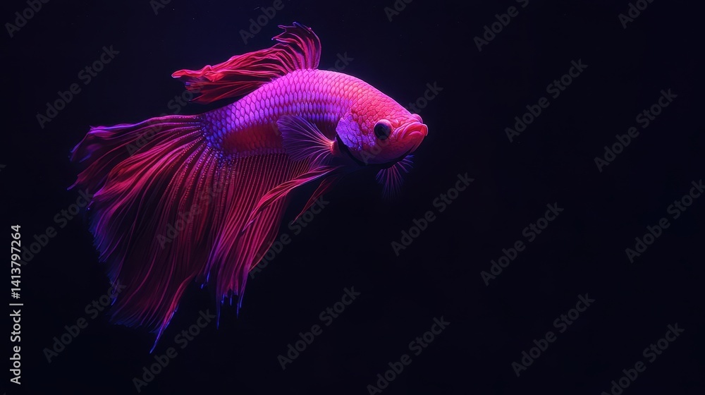 Fototapeta premium Vibrant Red Purple Betta Fish in Dark Water