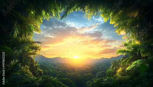 Fototapeta Naklejka Na Ścianę i Meble -  Jungle Sunset Viewpoint