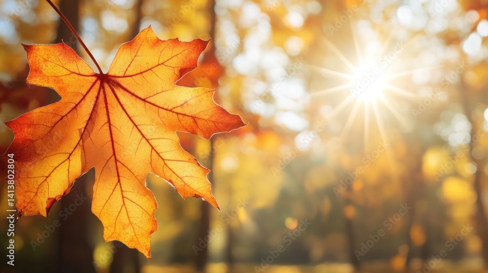 a mesmerizing close-up of a vibrant orange maple leaf basking in the radiant sunlight filtering through a blurred autumnal forest creating a serene and enchanting fall scenery a mesmerizing close-up of a vibrant orange maple leaf basking in the radiant sunlight filtering through a blurred autumnal forest creating a serene and enchanting fall scenery