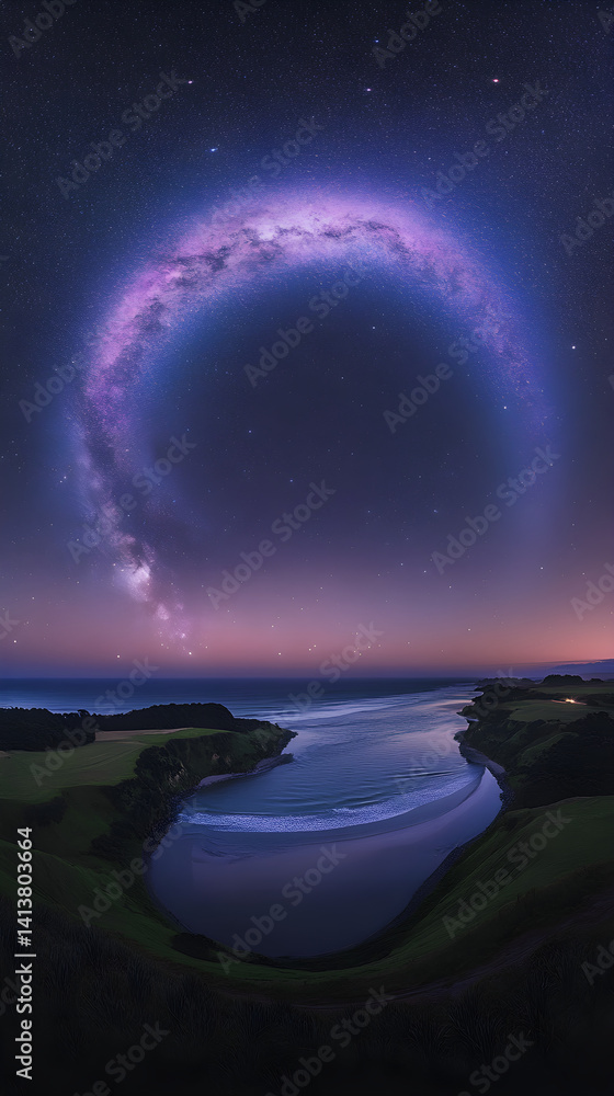 Celestial Bridge: Nighttime Majesty and Reflected Cosmic Splendor Under the Milky Way