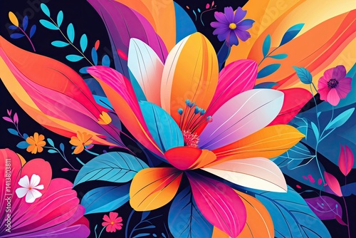 Vibrant Modern Abstract Flower Art for Spring and Summer Wallpaper Background